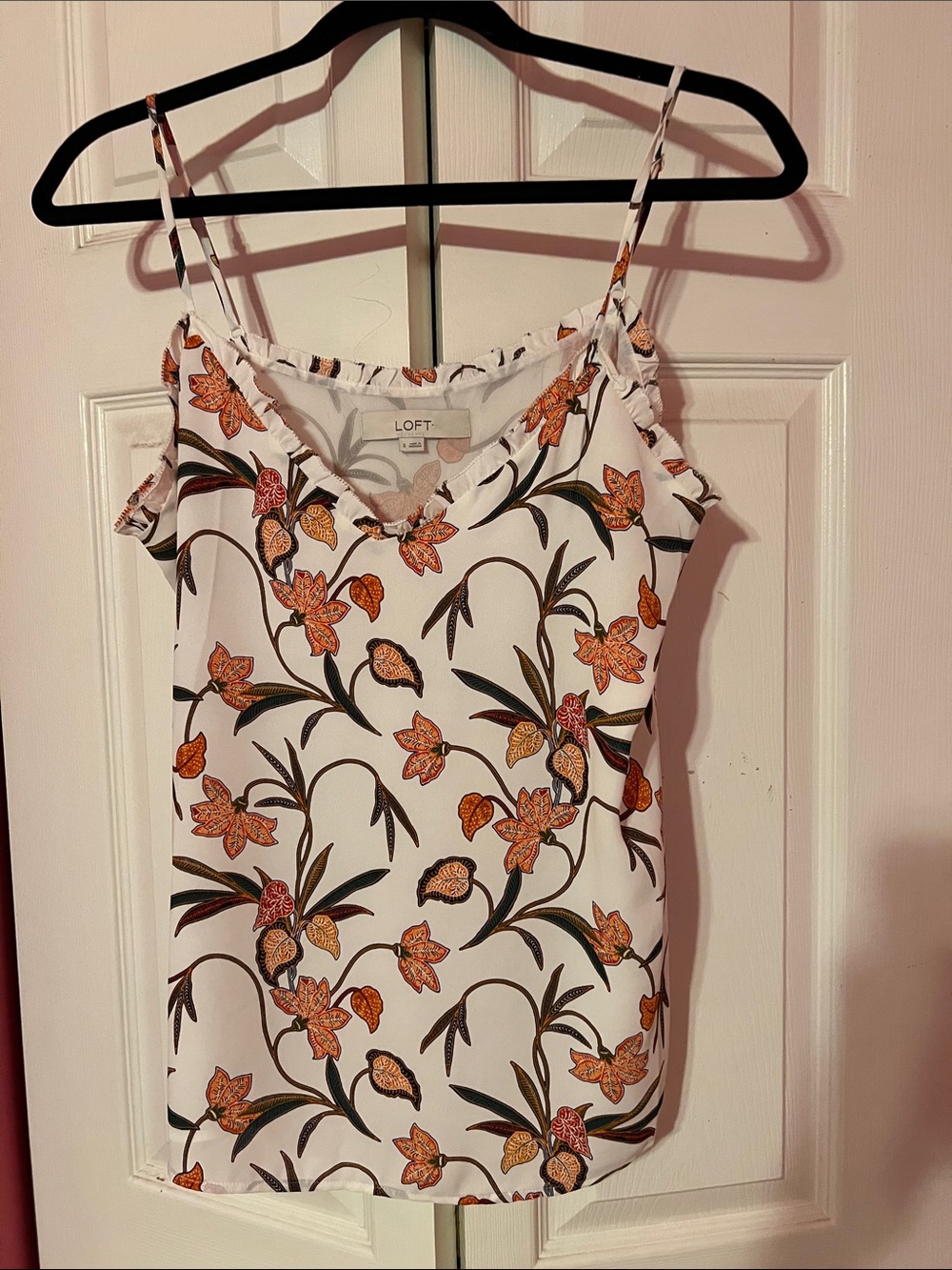 LOFT White Floral Spaghetti Strap Cami with Orange Print Size Small